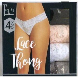 Felina Women's Soft Stretch No Visible Panty Line Lace Thong 4Pk (Multi, M/L)